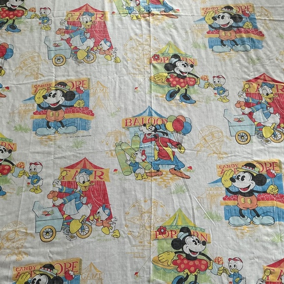 Walt Disney Other - Vintage 1970’s Mickey Mouse & Friends at the Fair Twin Flat Sheet & Pillowcase